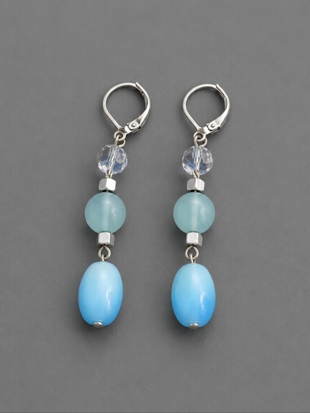 3/$30 HANDMADE Icy Blue Glass Beaded Dangle Leverback Mermaidcore Earrings